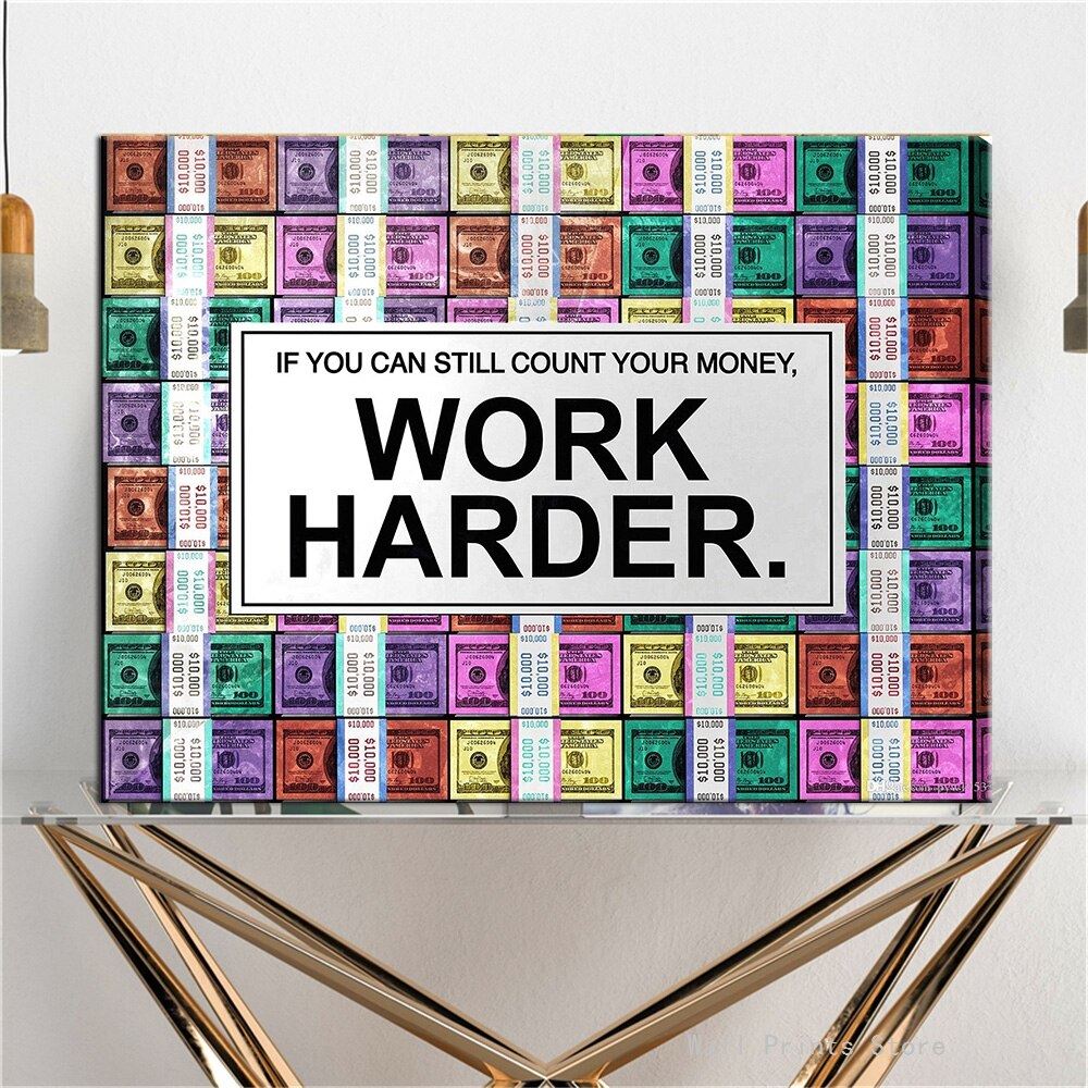 Canvas Pictures Poster Work Hard Make Money Modern Wall Art Prints Picture 12x16