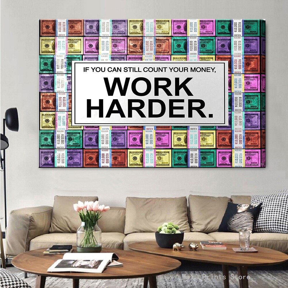 Canvas Pictures Poster Work Hard Make Money Modern Wall Art Prints Picture 12x16