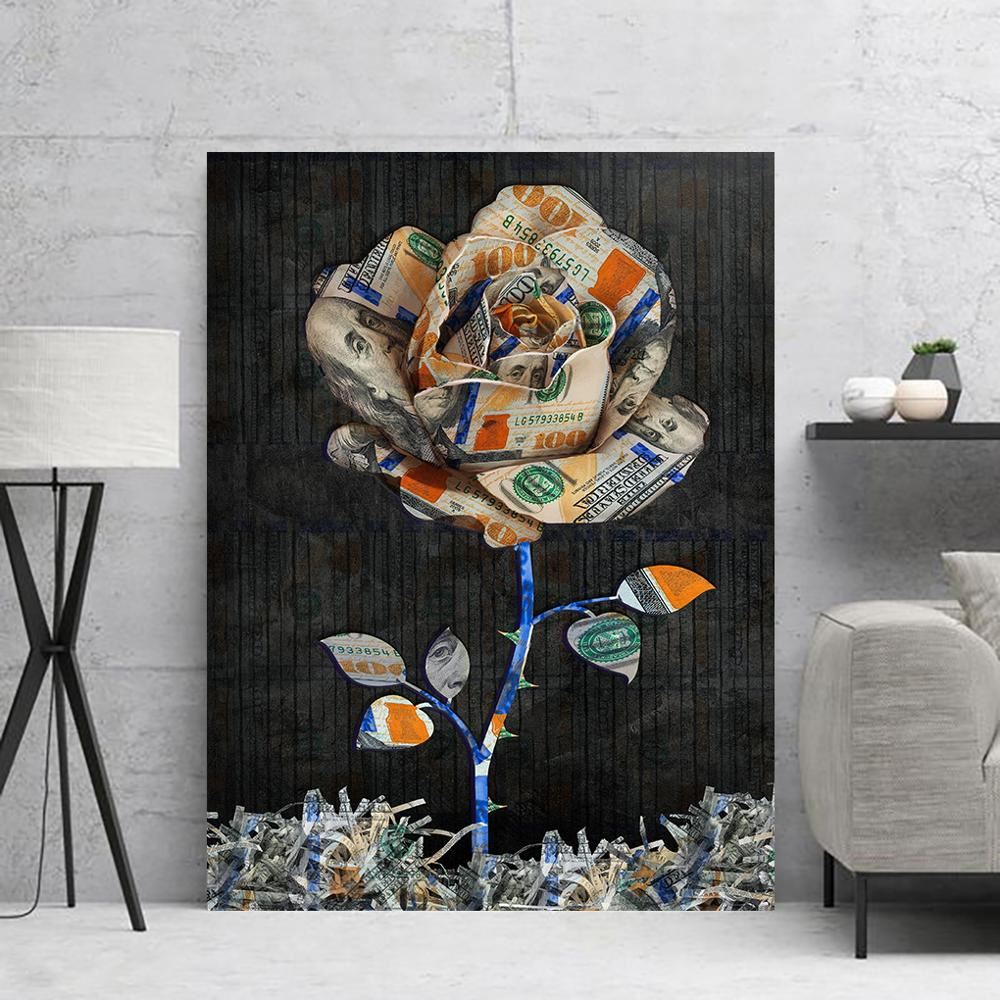 Canvas Dollar Flowers Leaf Modern Money Gifts Picture Home Decoration Painting 12x16