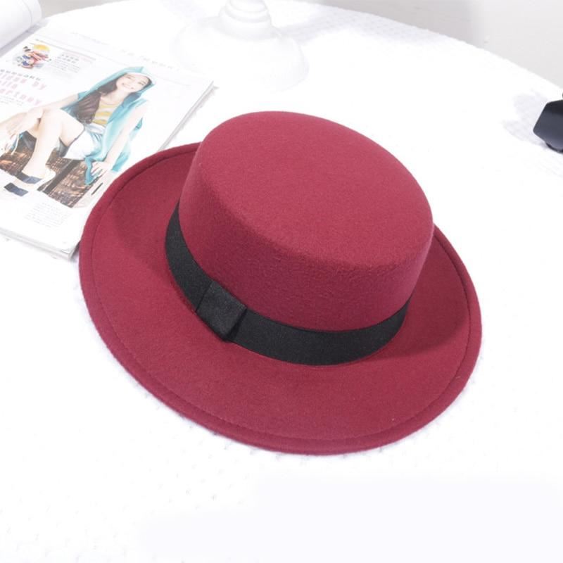 Woolen Women Hat Classic Solid Color Felt Fedoras Hats Female Lady Wide Brim Fla