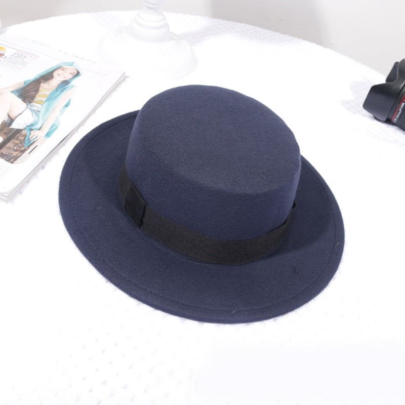 Woolen Women Hat Classic Solid Color Felt Fedoras Hats Female Lady Wide Brim Fla