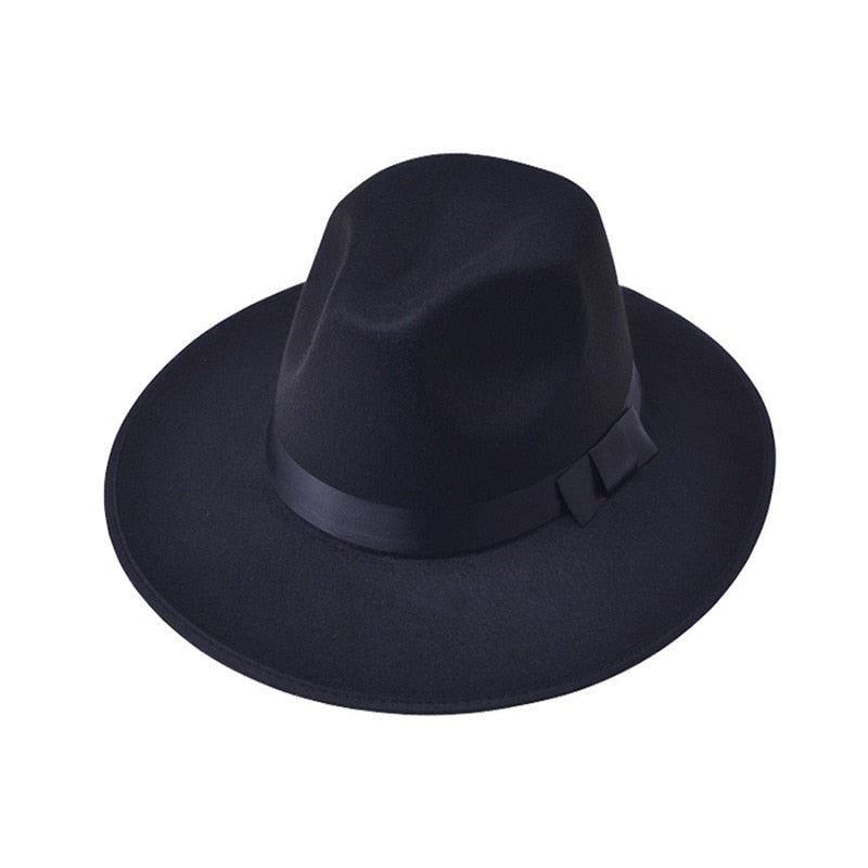 Woolen Women Hat Classic Solid Color Felt Fedoras Hats Female Lady Wide Brim Fla