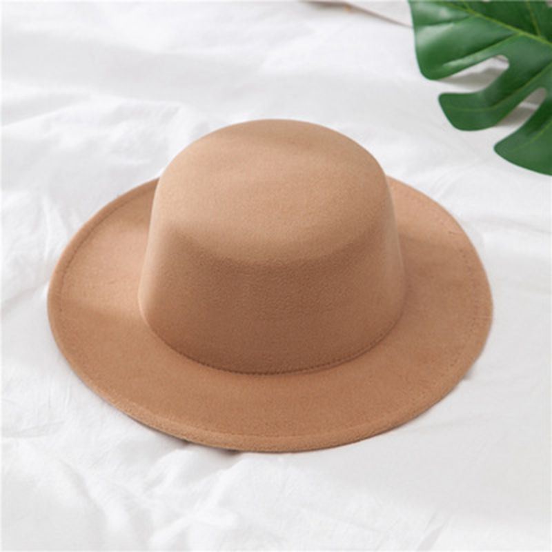 Woolen Women Hat Classic Solid Color Felt Fedoras Hats Female Lady Wide Brim Fla