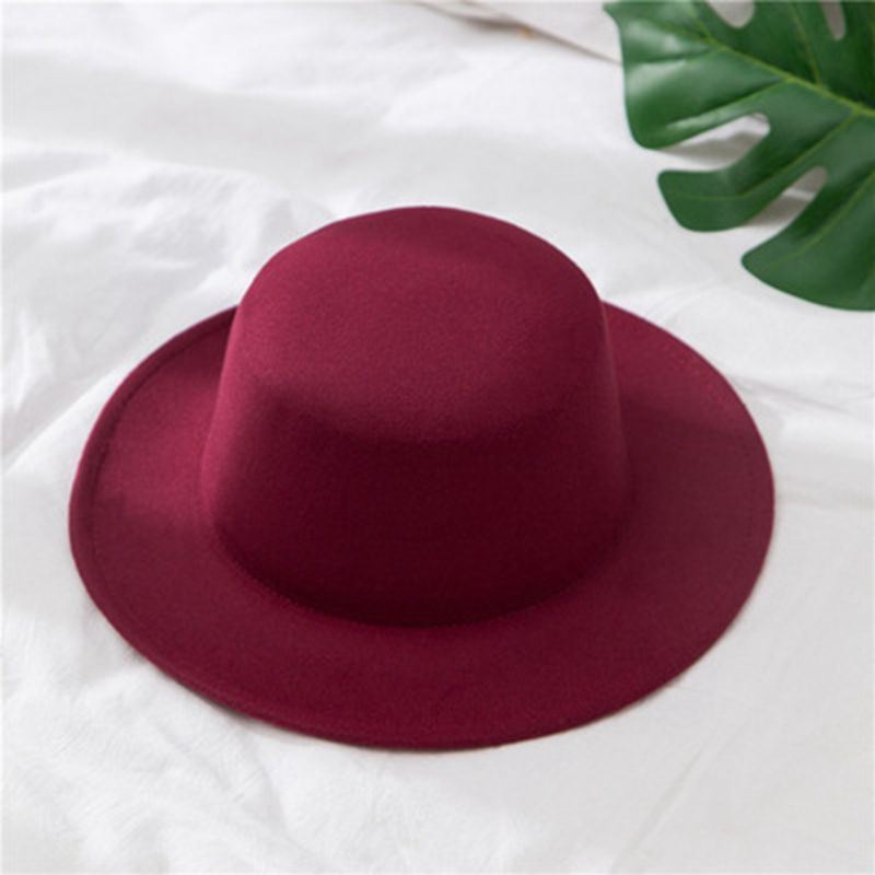 Woolen Women Hat Classic Solid Color Felt Fedoras Hats Female Lady Wide Brim Fla