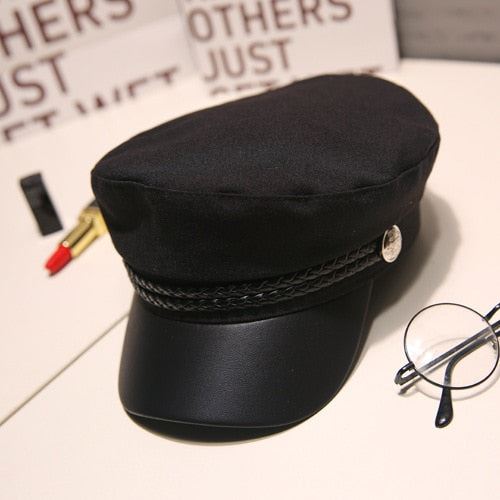 Fashion Women Men Military Hat Spring Autumn Sailor Hats Black Ladies Caps