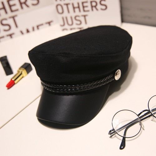 Fashion Women Men Military Hat Spring Autumn Sailor Hats Black Ladies Caps