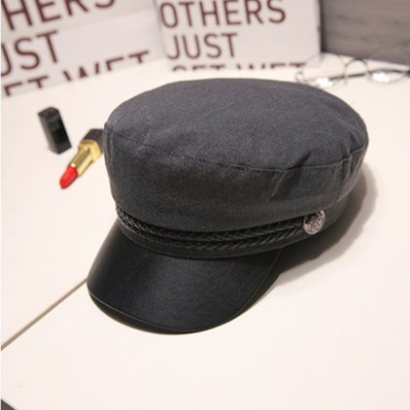 Fashion Women Men Military Hat Spring Autumn Sailor Hats Black Ladies Caps