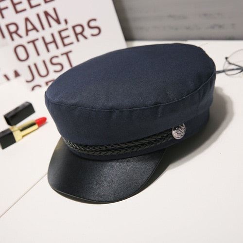 Fashion Women Men Military Hat Spring Autumn Sailor Hats Black Ladies Caps