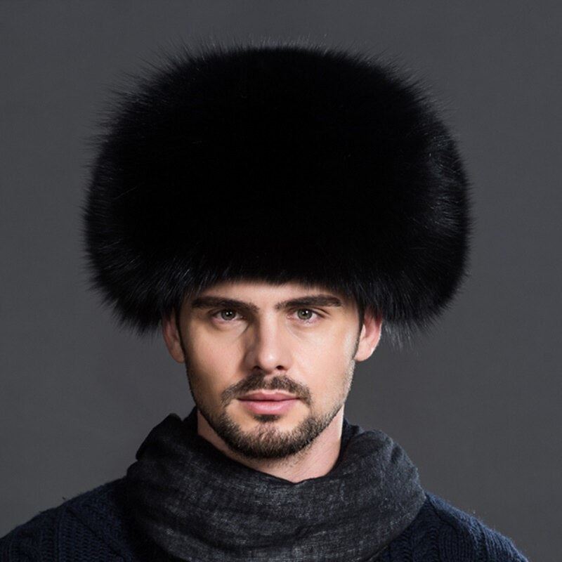 Winter Men's Silver Fox Fur Aviator Bomber Hat Raccoon Fur Ushanka Cap