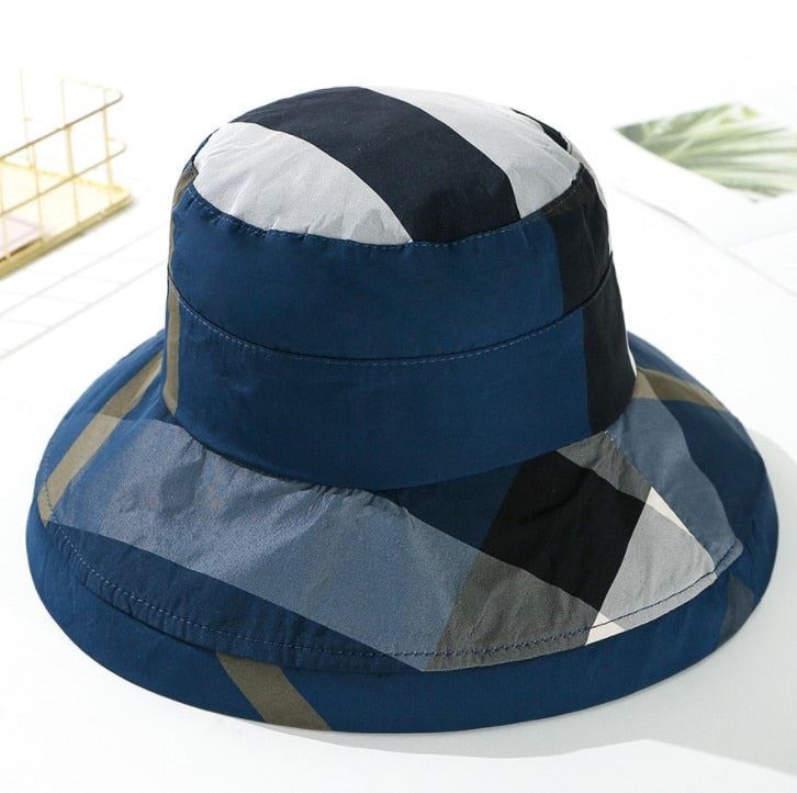 2019 New Hot Plaid Fashion Bucket Hat Women Summer Beach Sun Floppy Hats Flat Fo