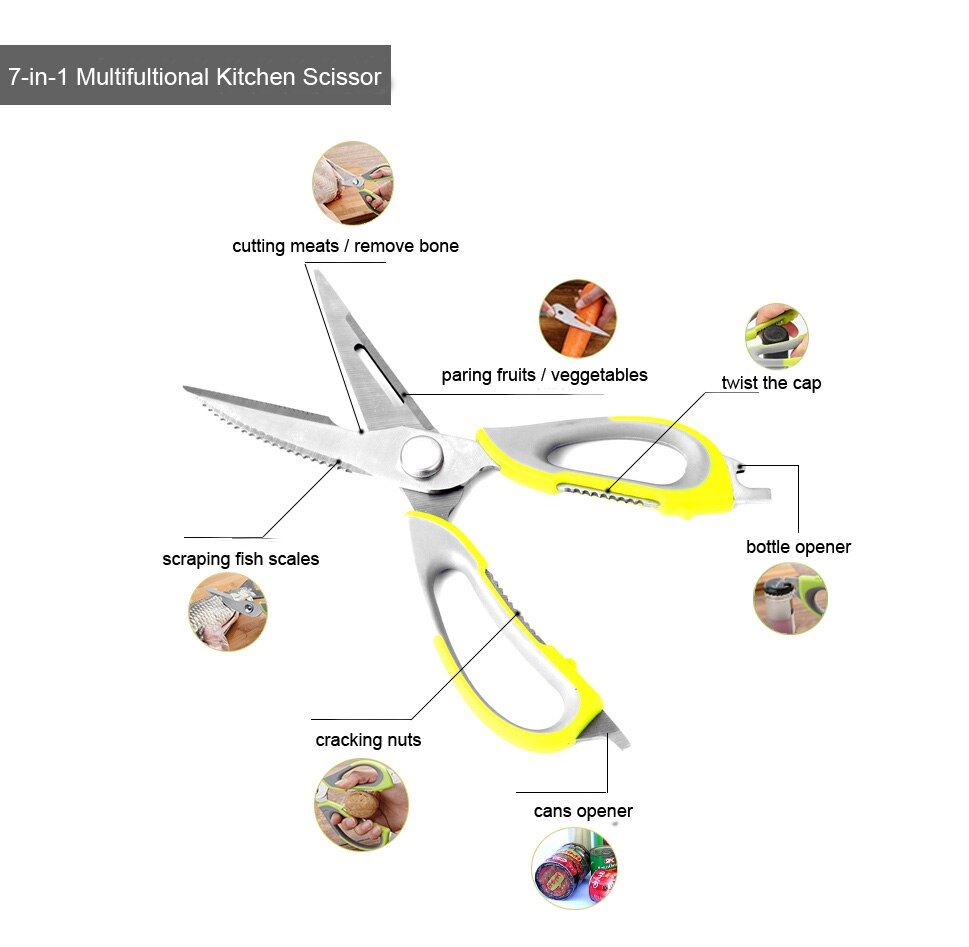 XITUO 7 In 1 Kitchen Scissors Magnetic Knife Seat Removable Stainless Steel Scis