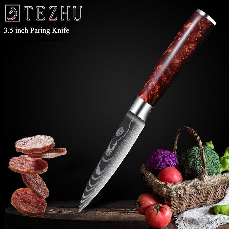 Damascus Laser Chef Knife Japanese Salmon Sashimi Knife Red Resin Handle Slicing