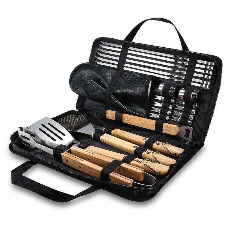 BBQ Tools Set Grill Accessories Skewers Tongs Spade Brush Glove Outdoor Barbecue