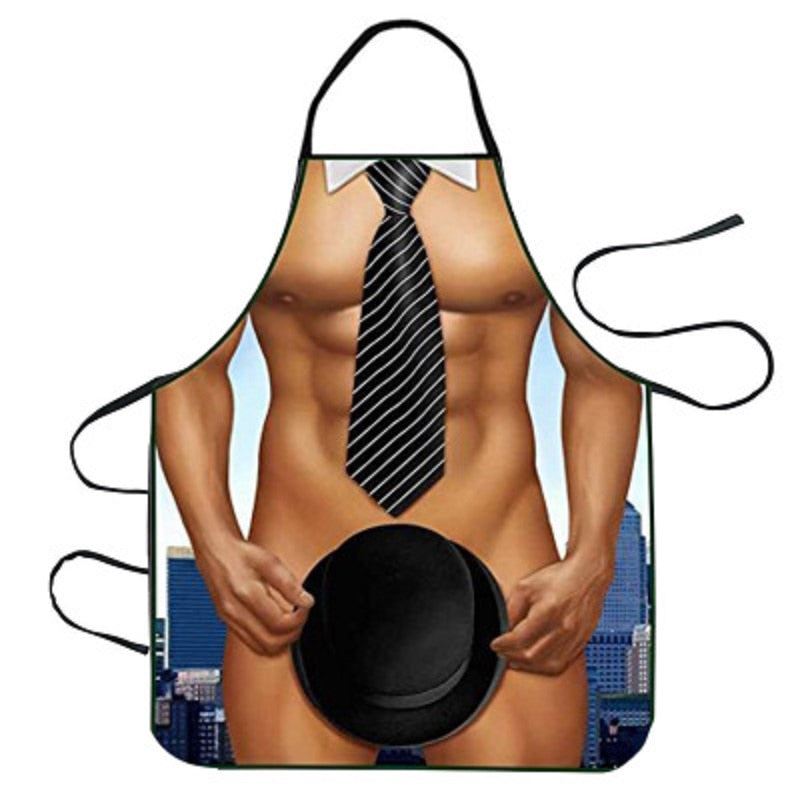 Funny Muscle Man 3D Kitchen Aprons Digital Printed Sexy Naked Men Aprons Pattern