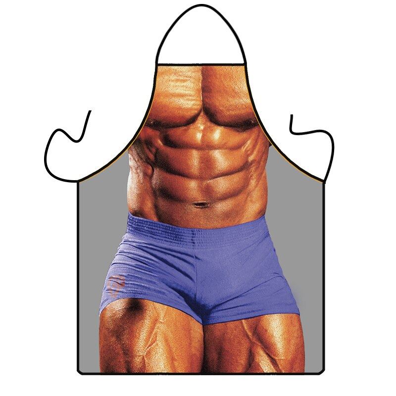 Funny Muscle Man 3D Kitchen Aprons Digital Printed Sexy Naked Men Aprons Pattern