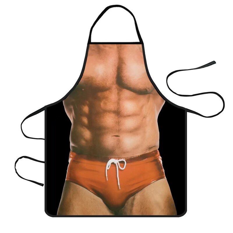 Funny Muscle Man 3D Kitchen Aprons Digital Printed Sexy Naked Men Aprons Pattern