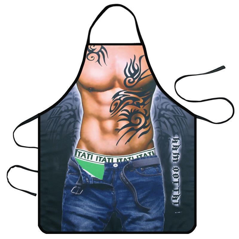 Funny Muscle Man 3D Kitchen Aprons Digital Printed Sexy Naked Men Aprons Pattern