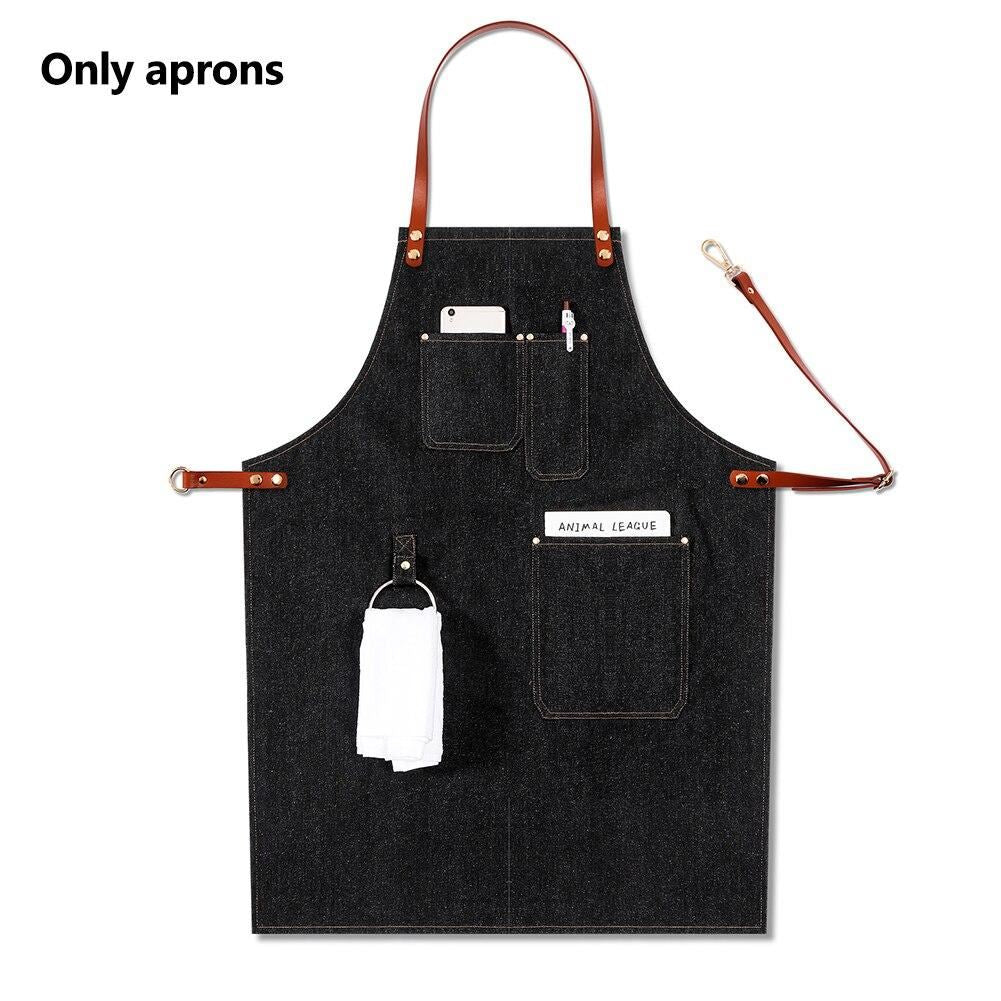 Uniform BBQ Casual Bartender Multi Pocket Chef Denim Work Bib Apron Baker Adjust