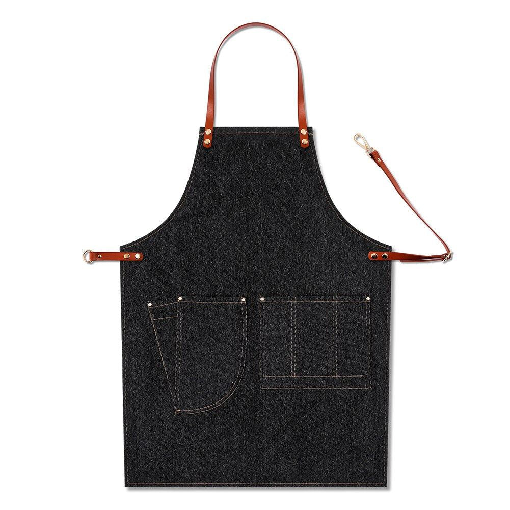 Uniform BBQ Casual Bartender Multi Pocket Chef Denim Work Bib Apron Baker Adjust