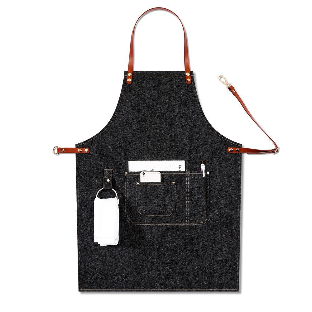 Uniform BBQ Casual Bartender Multi Pocket Chef Denim Work Bib Apron Baker Adjust