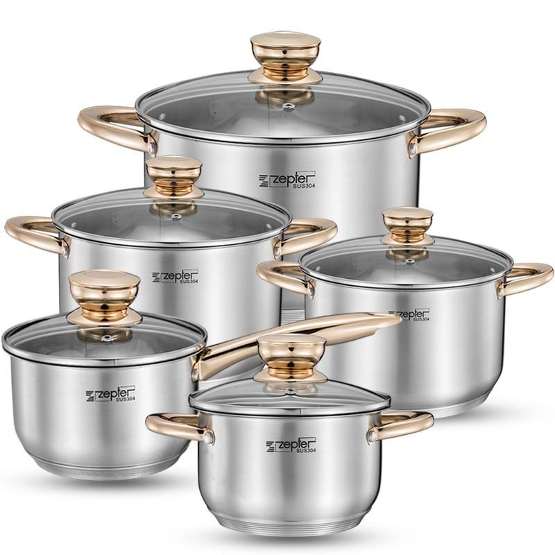 5 Cooking Pots and Pans Induction Casseroles Frypan Saucepan Inox Set Cookware U