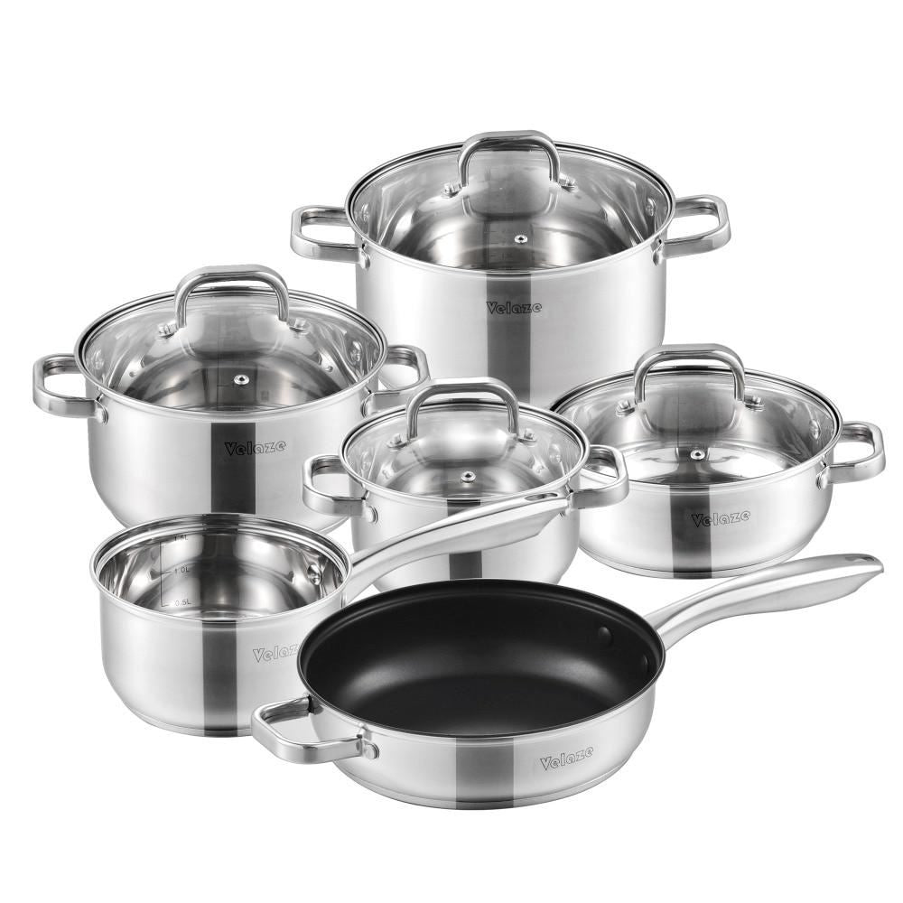 Velaze Cookware Set Stainless Steel 10-Piece Cooking Pot Set,Induction Safe,Non