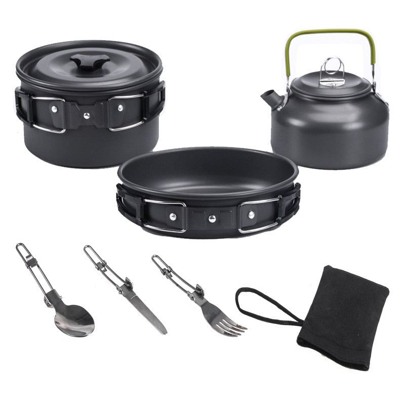 Camping Cookware Set Aluminum Nonstick Portable Outdoor Tableware Kettle Pot Coo