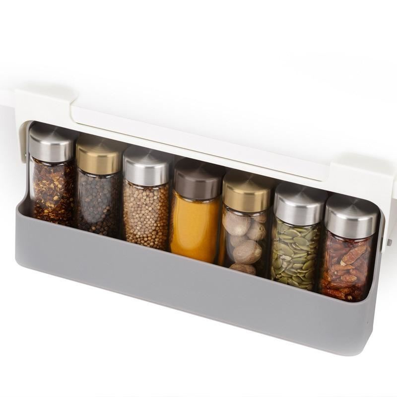 Under-Shelf Spice Organizer Seasoning Bottle Storage Rack Cabinet Kitchen Jars S