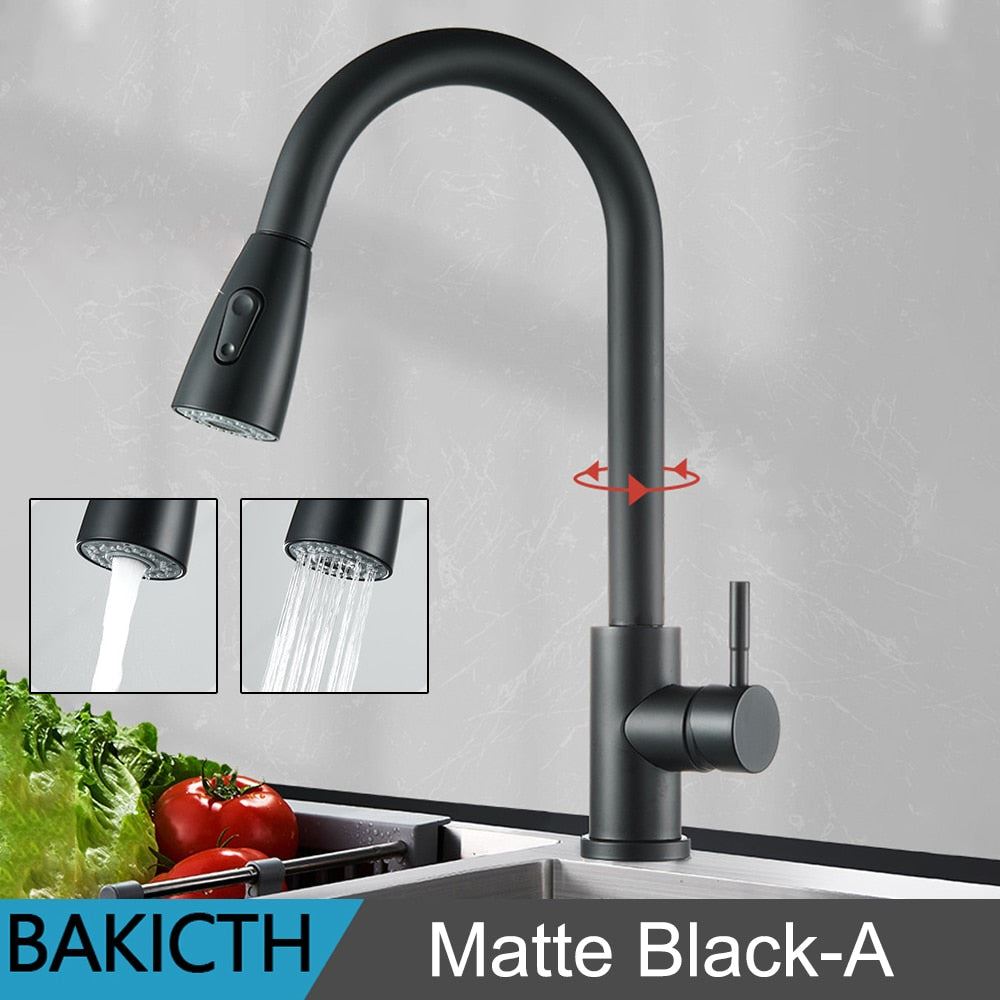 Bakicth Kitchen Faucets Silver Single Handle Pull Out Kitchen Tap Single Hole