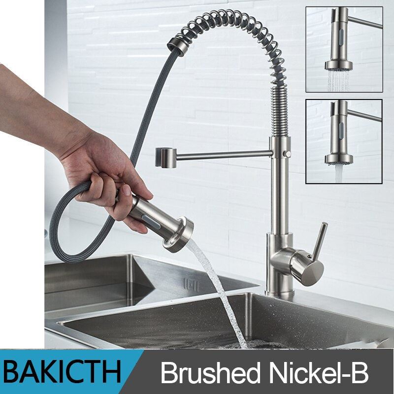 Bakicth Kitchen Faucets Silver Single Handle Pull Out Kitchen Tap Single Hole