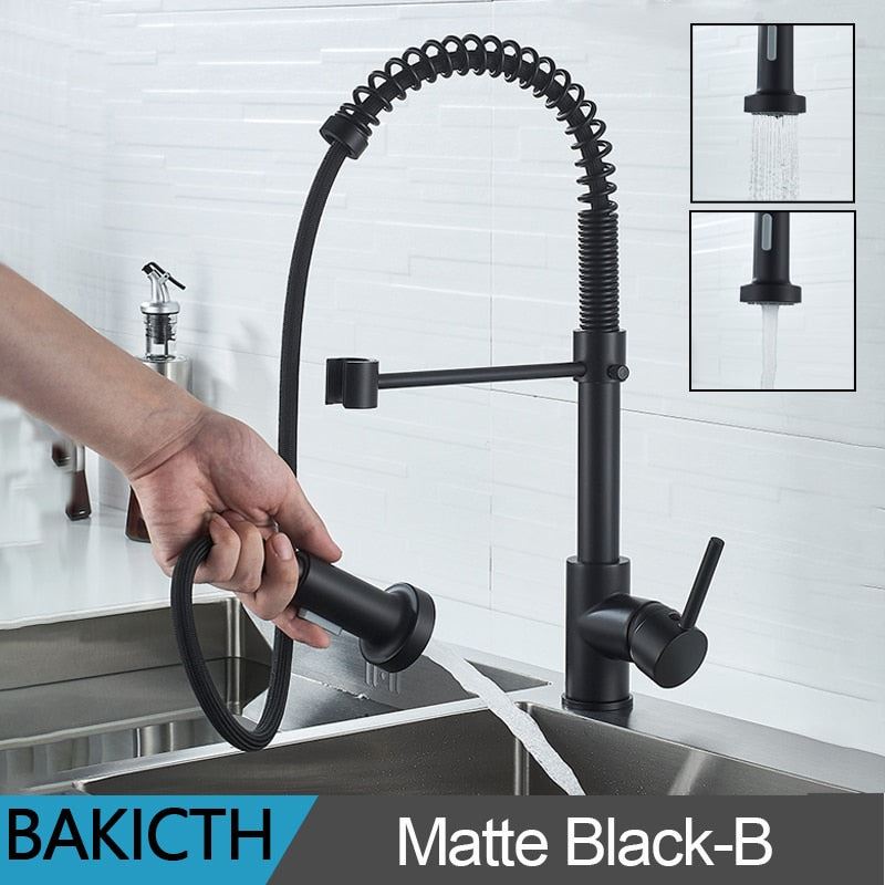 Bakicth Kitchen Faucets Silver Single Handle Pull Out Kitchen Tap Single Hole