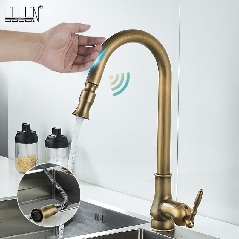 ELLEN Touch Control Kitchen Faucets Pull Out Antqiue Bronze Kitchen Mixer Tap Cr