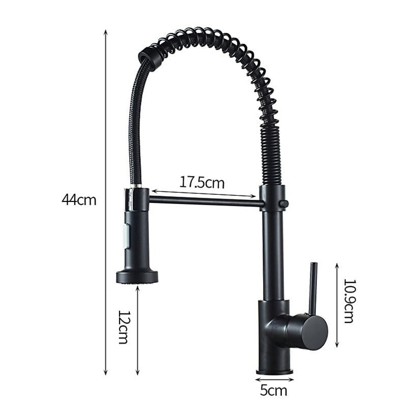 Brass Pull Out 360 Degree Swivel Spring Black Kitchen Faucet Single Handle Hole