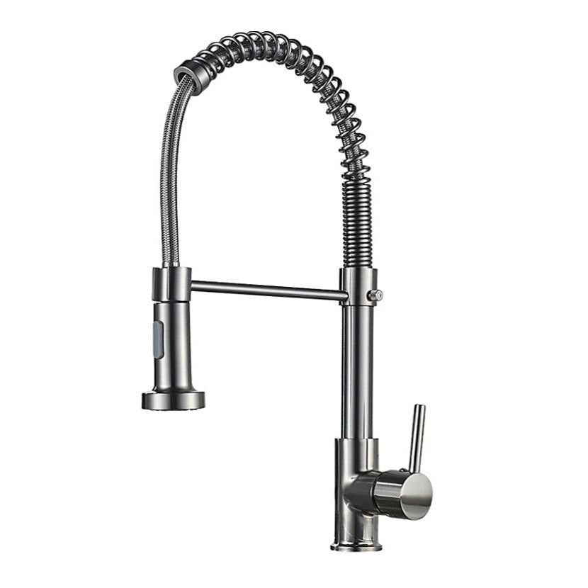 Brass Pull Out 360 Degree Swivel Spring Black Kitchen Faucet Single Handle Hole