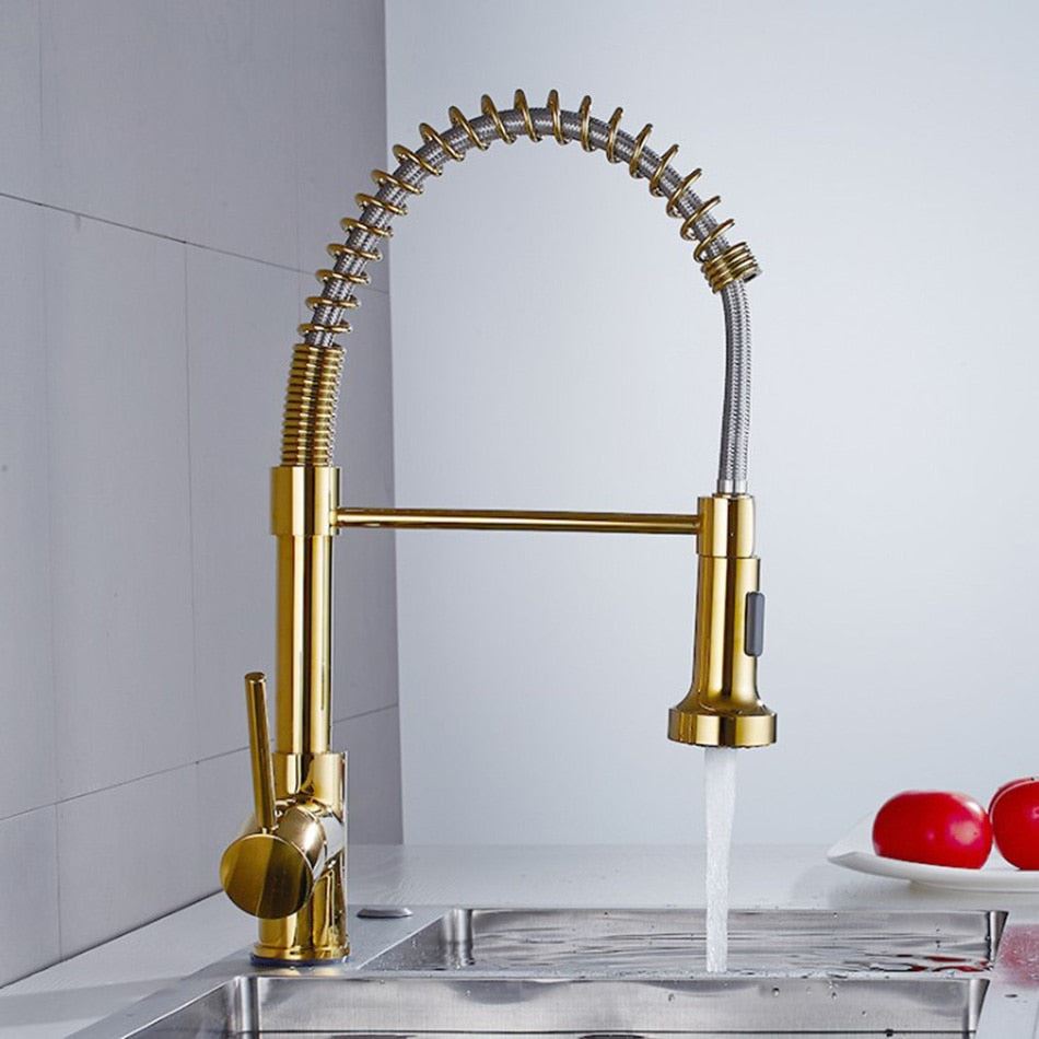 Brass Pull Out 360 Degree Swivel Spring Black Kitchen Faucet Single Handle Hole