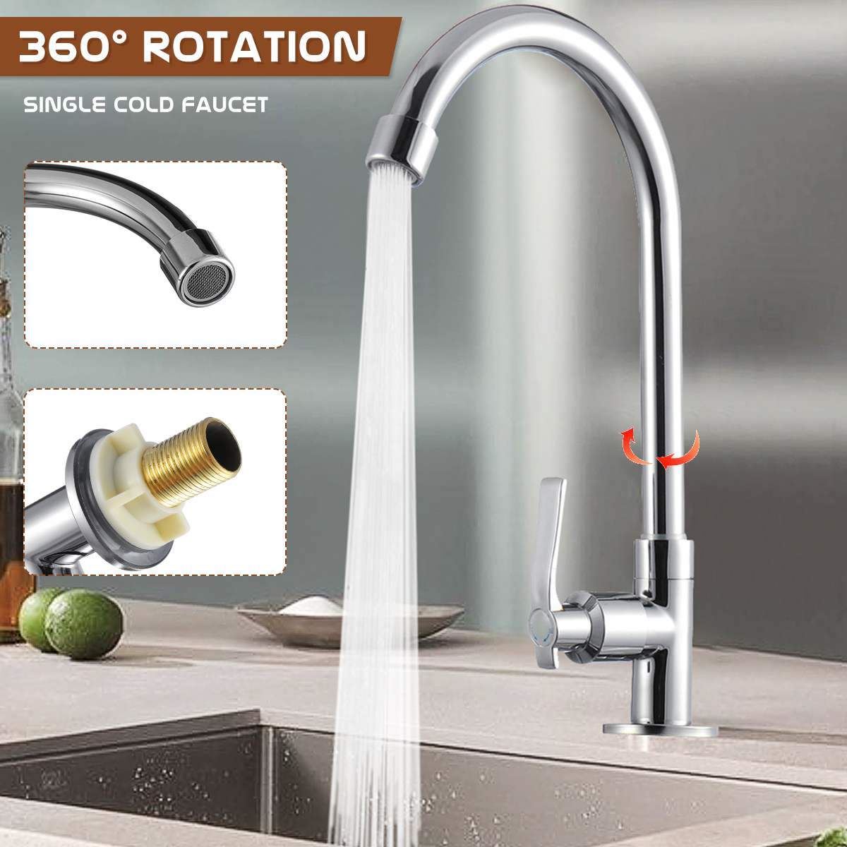 Wall Mount Kitchen 360 Rotating Basin Sink Faucet Single Handle Cold Tap Kitchen