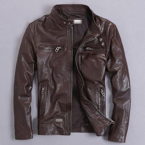 Men Leather Jacket 100% Genuine Real Sheep Goat Skin Brand Black Male Bomber Mot