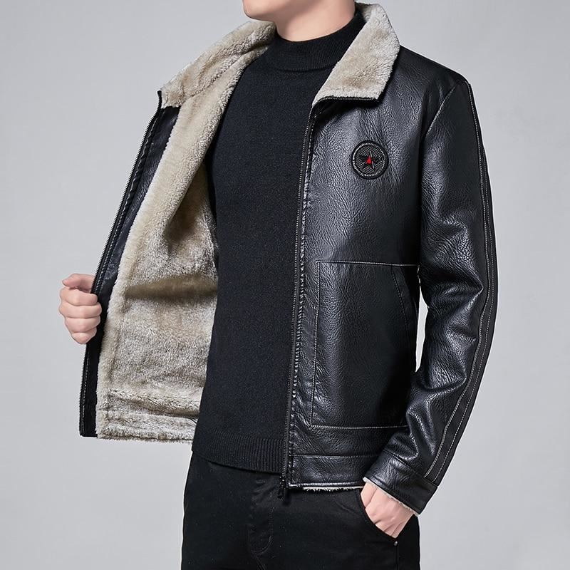 Men Winter New Leather Jackets Autumn and Winter Fur Coat with Fleece Warm Fur P