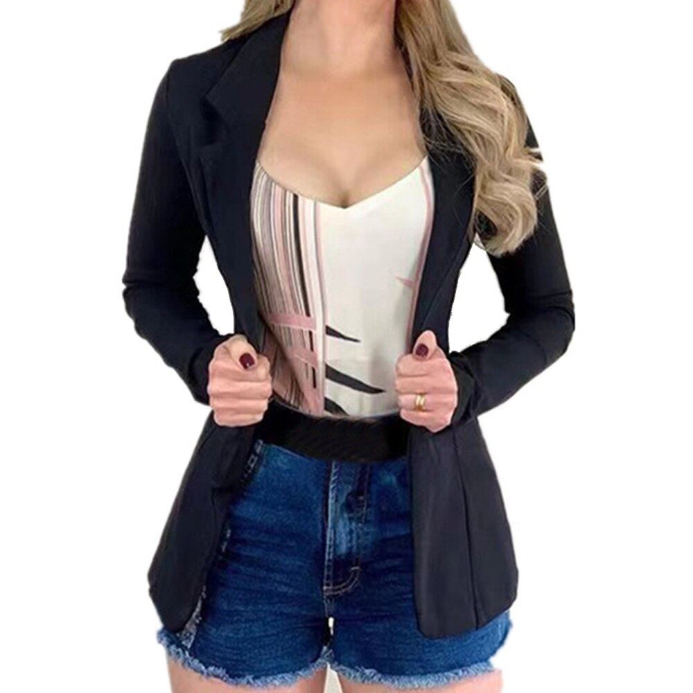 Women Autumn Blazer Jacket Fashion Basic Blazer Casual Solid Button Long Sleeve