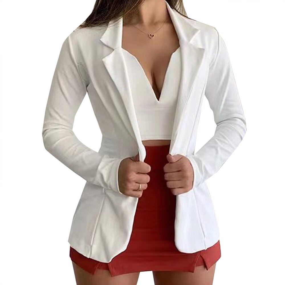 Women Autumn Blazer Jacket Fashion Basic Blazer Casual Solid Button Long Sleeve