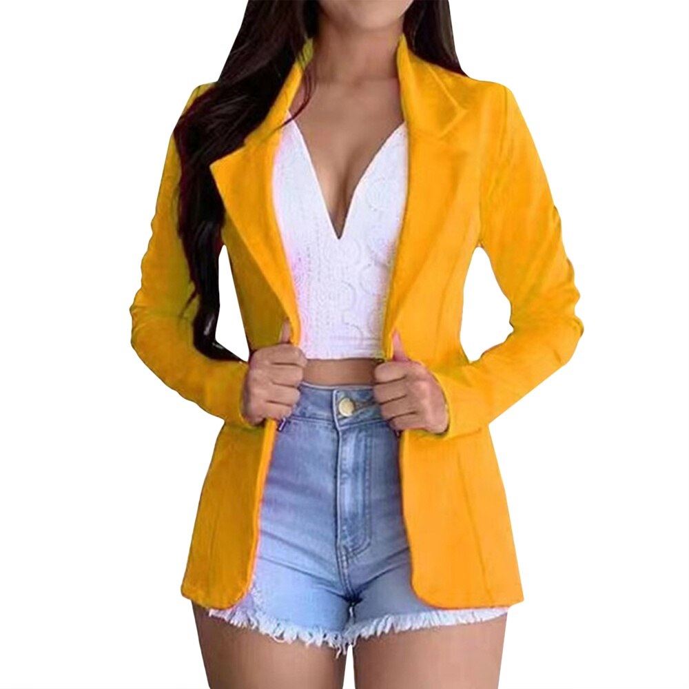 Women Autumn Blazer Jacket Fashion Basic Blazer Casual Solid Button Long Sleeve