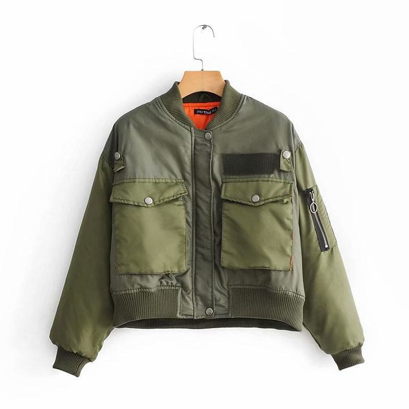 Nlzgmsj Za Women Military Green Moto Biker Bomber Pilot Jacket Cropped Top Long