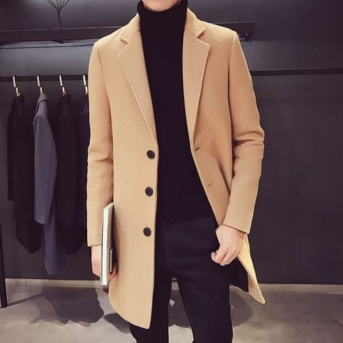 2021 Fashion Men Wool & Blends Mens Casual Business Trench Coat Mens Leisure Ove