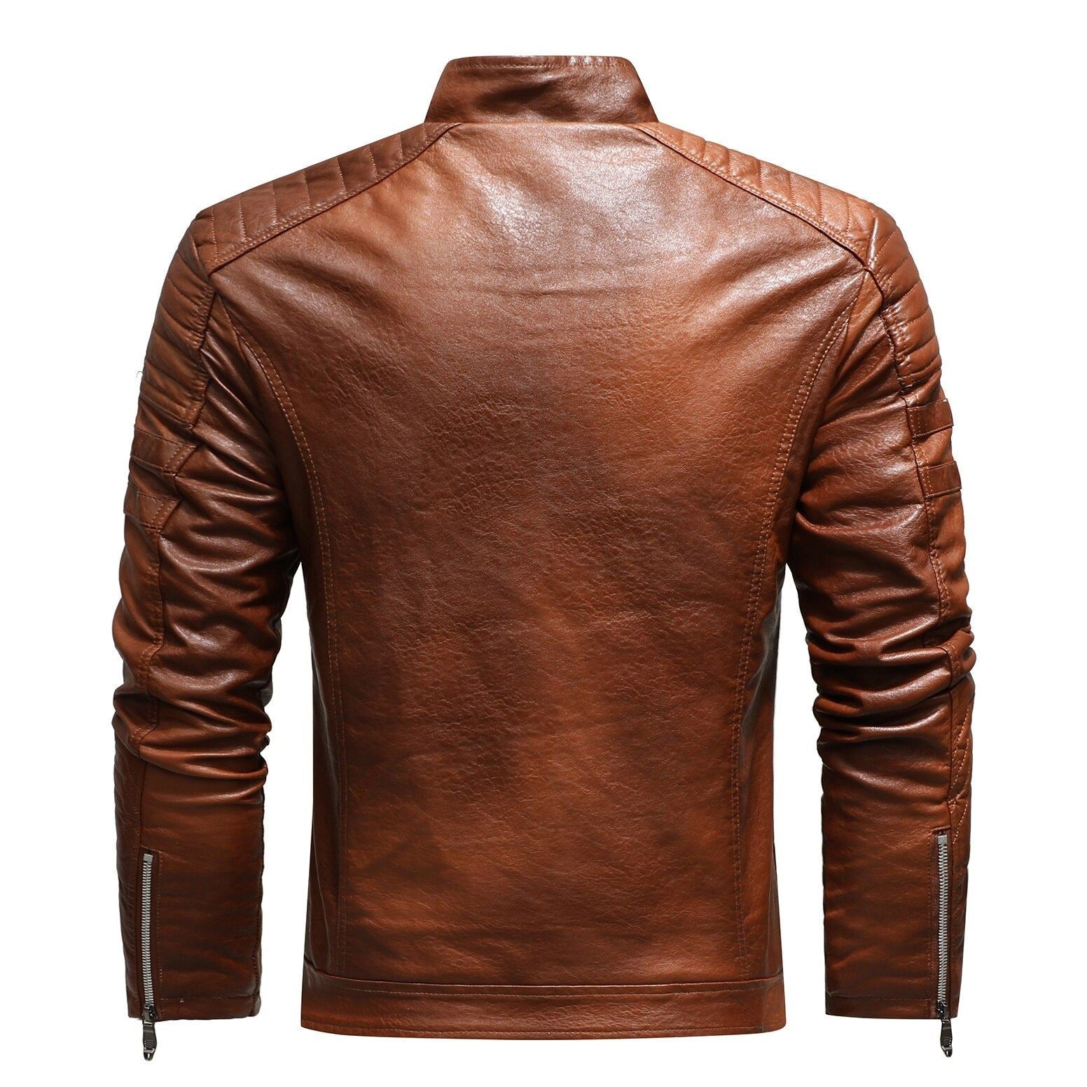 Men's Winter Leather Jacket Motorcycle Coat Lining With Velvet Stand Collar Air