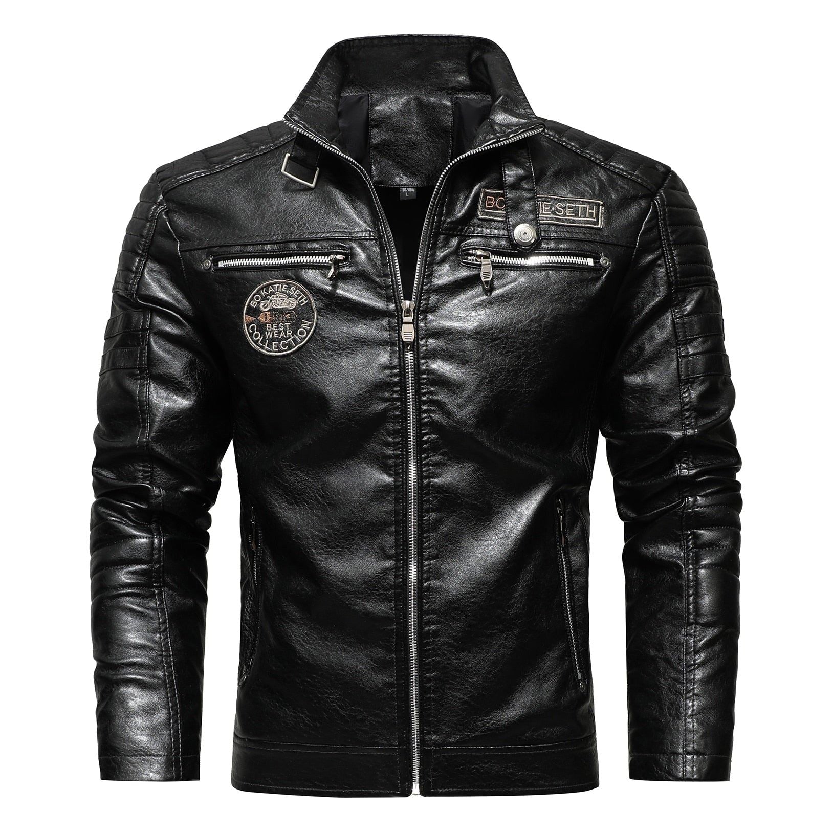 Men's Winter Leather Jacket Motorcycle Coat Lining With Velvet Stand Collar Air