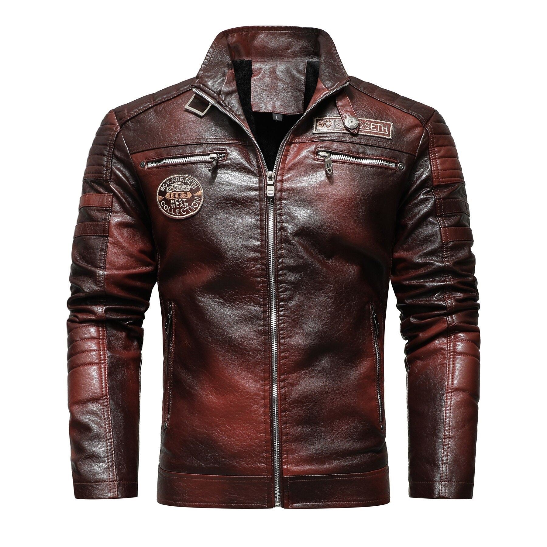 Men's Winter Leather Jacket Motorcycle Coat Lining With Velvet Stand Collar Air