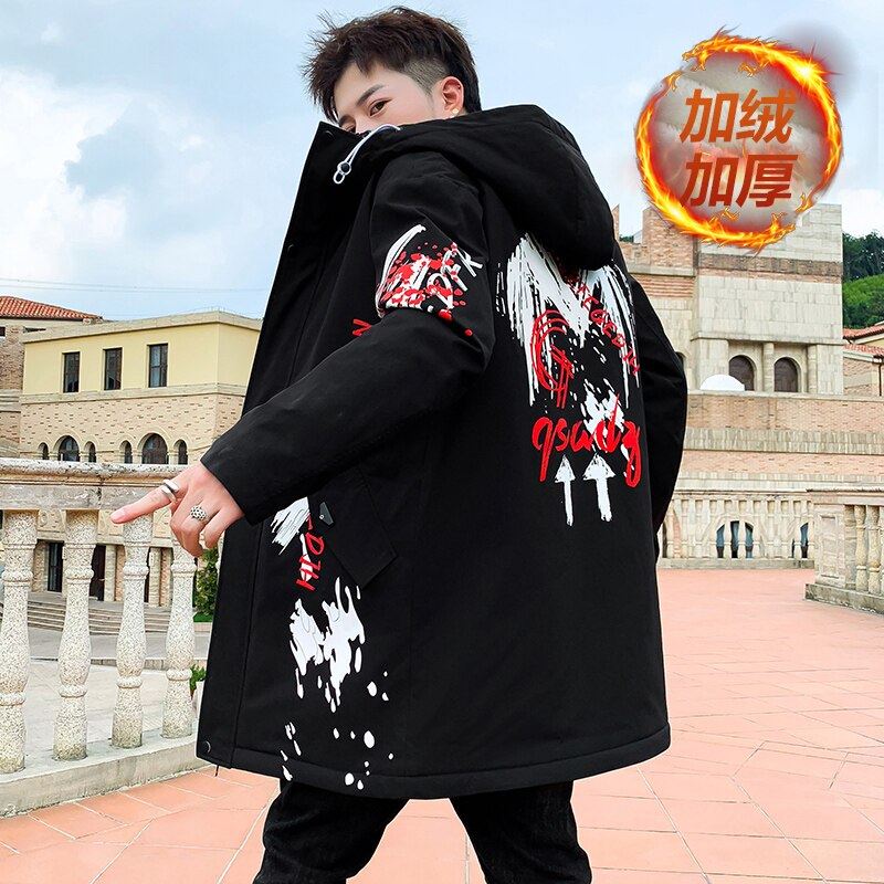 Autumn Winter New Hip Hop Men's Plush Thicken Overcoat Warm Streetwear Mid-Long