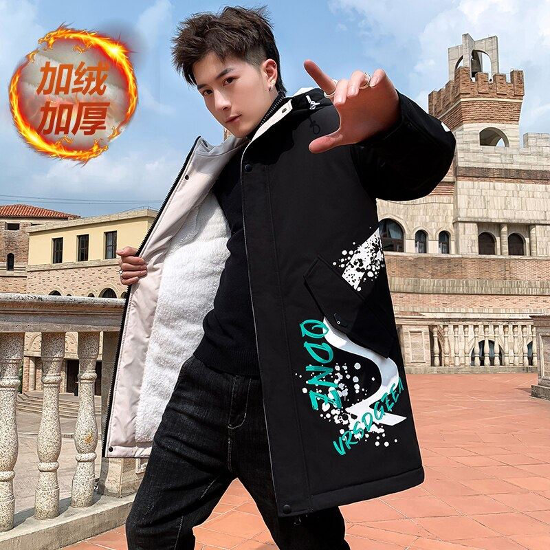 Autumn Winter New Hip Hop Men's Plush Thicken Overcoat Warm Streetwear Mid-Long