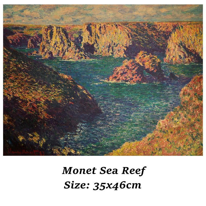 Room Decoration Monet Sea Reef Retro Oil Painting Kraft Poster Restaurant Home Print