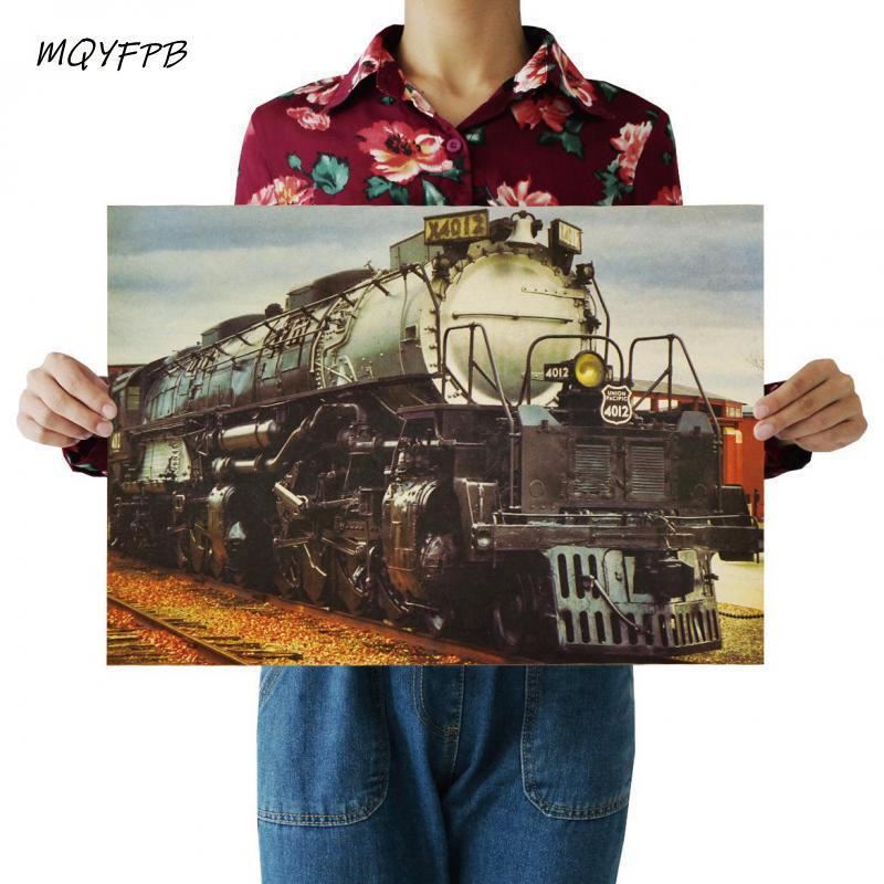 Steam old locomotive retro kraft paper poster home decoration painting wall stic